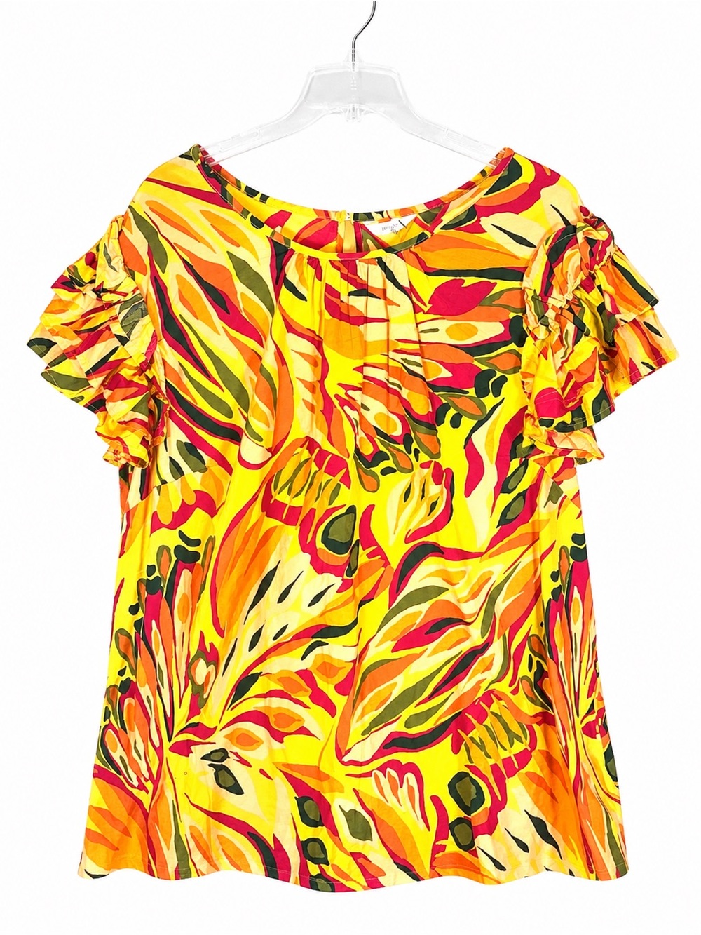 Terra & Sky Women’s 3X Yellow Multicolor Ruffle Sleeve Blouse Top 24W/26W